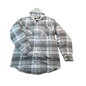 Wrangler Authentics Mens Plaid Quilted Lined Flannel Hooded Shirt Jacket Grey L